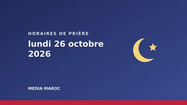 Horaires de prière du lundi 26 octobre 2026 : Casablanca, Rabat, Fès, Marrakech, Tanger