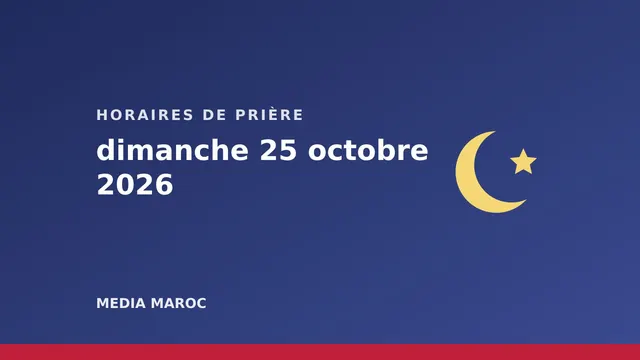 Horaires de prière du dimanche 25 octobre 2026 : Casablanca, Rabat, Fès, Marrakech, Tanger