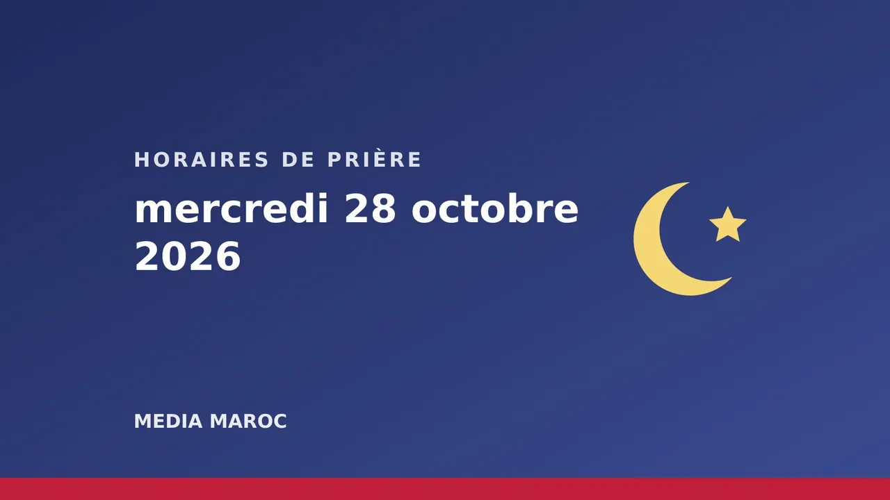 Horaires de prière : mercredi 28 octobre 2026